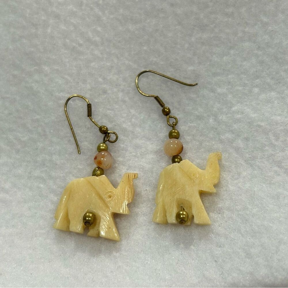 Elephant Charm Earrings in Cream and Gold